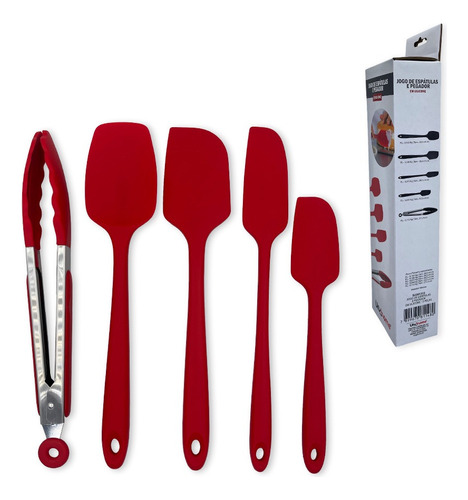 Conjunto De Espátulas E Pegador Silicone Unyhome Vermelho 