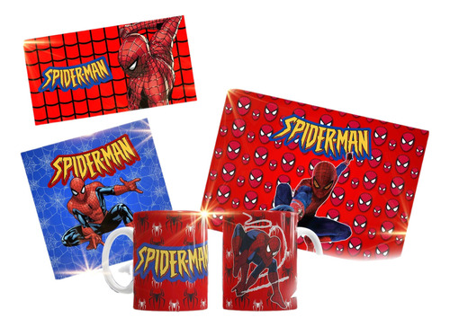 Set Jardin Toalla Mantelito Servilleta Taza Spiderman