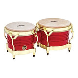 Bongos De Madera  Rojo Fuego  Tono Dorado