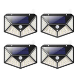 Pack 4 Focos Solar 100 Led Con Sensor De Movimiento