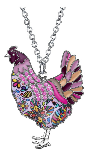 Weveni Esmalte Aleación Strass Pollo Collar Gallina Gallo