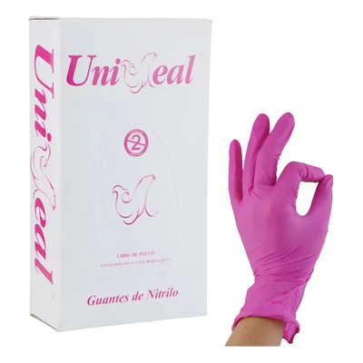 Guantes de nitrilo UniSeal antideslizantes talla M rosa sin polvo x100 | MercadoLibre