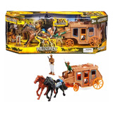 Set Lejano Oeste Cowboys Vaqueros Caballos Diligencia 31 Cm