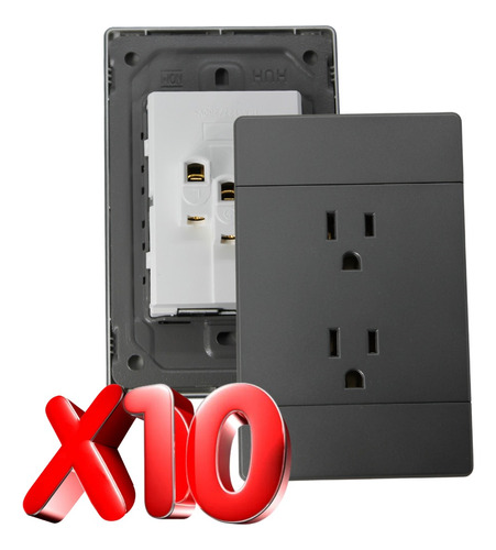 10 Contactos Duplex Con Placa De 15 Amp 127/220 Grafito Lujo