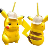 Botella Vaso Pikachu Pokemon Con Popote Para Bebidas