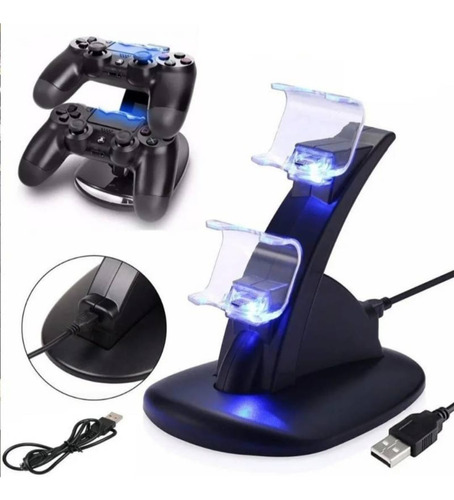 Base Doble Vertical Para Controles Joystick Ps4 + Cable Usb