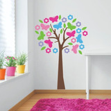 Vinil Decorativo Pared Arbol Mariposas Flores Colores