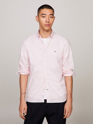 Camisa Flex Slim Fit Microestampado Rosado Tommy Hilfiger