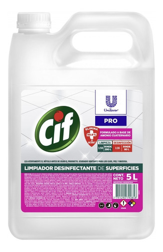 Limpiador Cif Desinfectante Amonio Cuaternario X 5 Lts