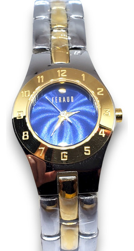 Reloj Mujer Acero Feraud Lfbmdc-3 Plateado Dorado Fondo Azul