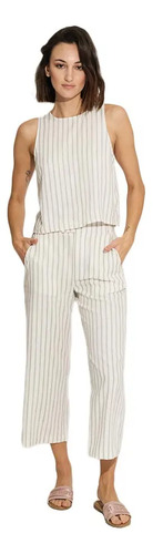 Pantalon Casual De Lino Rayas Holly Land 1542 Beige Mujer