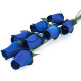 Rosas Artificiales De Madera 8 Pimpollos  Azul Marino