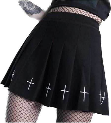 Falda Negra Plisada Con Cruces Gotic Tableada