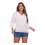 Blusa Bata Feminina Saída Praia Bordada Renda Elegante Verão