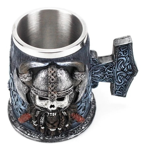 Tazón Mug Calavera Guerrero Vikingo Acero Inoxidable 600ml