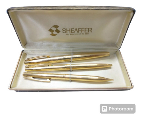 Juego Sheaffer Pluma Fuente Boligrafo Portamina Oro Laminado