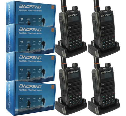 Kit 4 Radio Baofeng Portátil Uv16 Plus Walkie Tok Uhf Vhf Fm