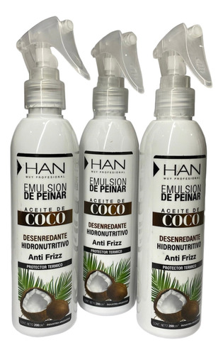 Combo X3 Emulsión Para Peinar Aceite De Coco Aptas - Han