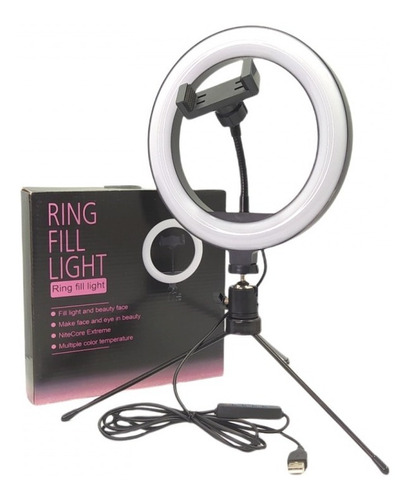 Luz Ring Light 8 Pol + Tripé De Mesa + Suporte Para Celular