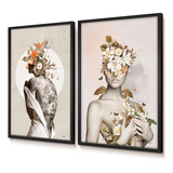 Quadro Decorativo Abstrato Sala Quarto Duo Tatuagem Floral