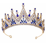 Corona Azul Dorada De Princesa Tiara Xv Novia 15 Años Novia