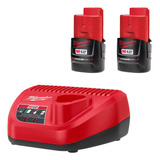 Kit Milwaukee M12 Cargador 220v + 2 Baterías Cp 2.0 Amperios