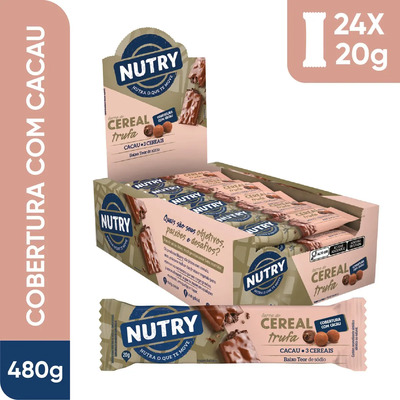 Barra de Cereais Nutry Trufa 24 x 20g - Com 3 Cereais e Cobertura com Cacau | Frete grátis