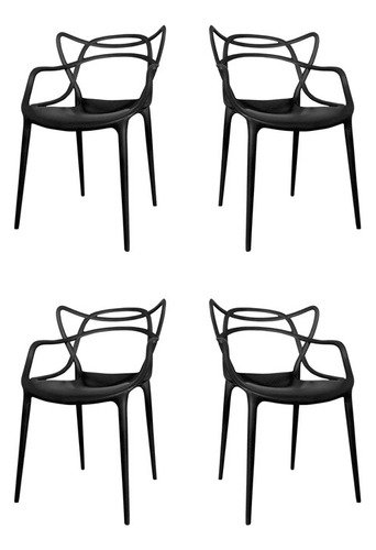 Set X4 Silla Master Negra Cocina Comedor Apilable Impacto