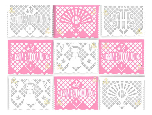 Decoración Oropel Papel China Picado Comunión Niña-10tiras5m