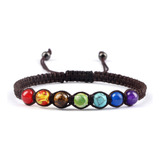 Pulsera 7 Chakras Cuarzos Tejida Unisex Cafe + Estuche