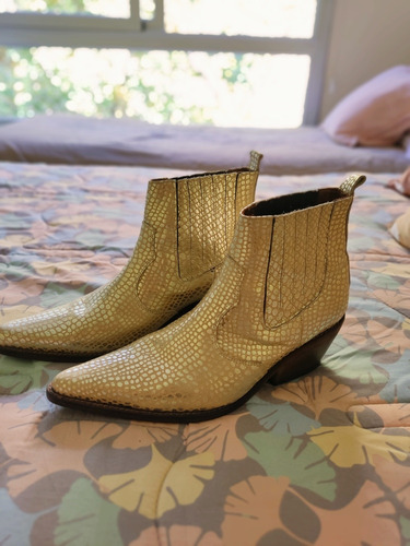 Bota Cuero Mujer Texanas Doradas Talle 39 Preppy Shoes 