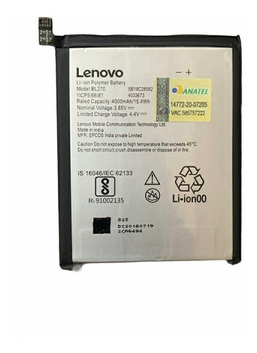 Bateira Lenovo Bl270 K8 Note Xt1902-3 Nova Original