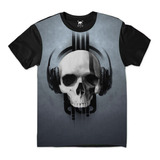 Camiseta Caveira Fone Ouvido Skull Headphone Music Musica