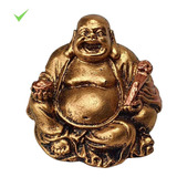 Buda Chines Sorridente Fortuna Riqueza Dourado Resina 5cm