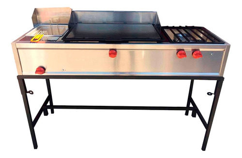 Parrilla 2 Quemadores, Freidora Y Plancha 130*50*90 Inox