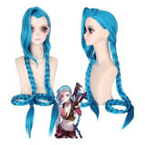 League Of Legends Jinx Cosplay Peluca Azul Trenzas Largas 1