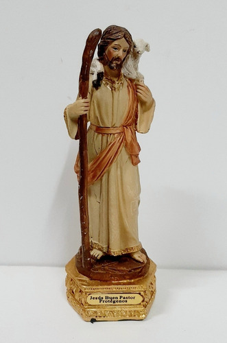 Estatua De Jesús Buen Pastor  - 15 Cm - Resina Poliéster 