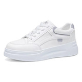 Zapatos Casuales Cómodos De Mujer De Suela Gruesa Blancos