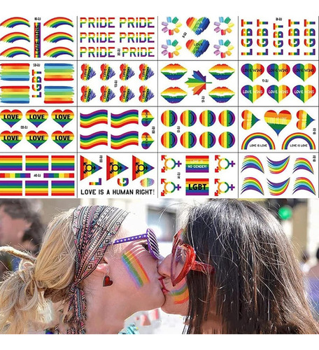 20 Hojas Gay Pride Tatuaje Pegatinas Set Lgbt Cara Arco Iris