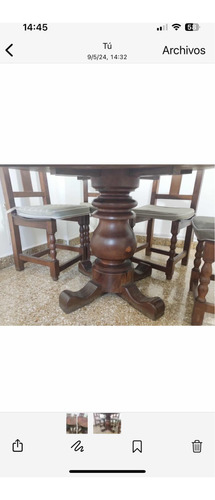 Mesa De Algarrobo De 1,20 Y 6 Sillas Con Almohadones.