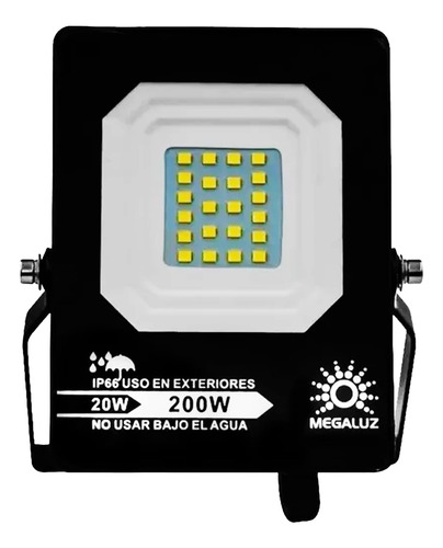 Reflector Ultra Delgado 20w Para Exteriores Ip66 Luz Blanca Color De La Carcasa Negro