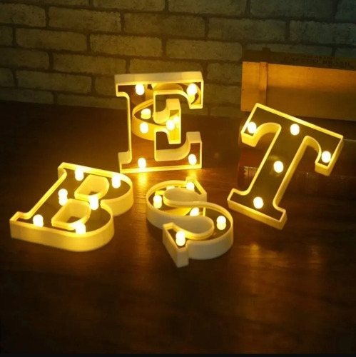 Letras 23 Cm Doradas 3d Luminosos Led Decora Abecedario