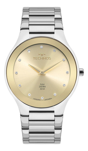 Relógio Technos Feminino Slim Prata - Gl22ad/1x Cor Da Correia Prateado Cor Do Bisel Dourado Cor Do Fundo Dourado