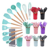 Set De Cocina Juego De Utensilios De Silicona Madera 12pz