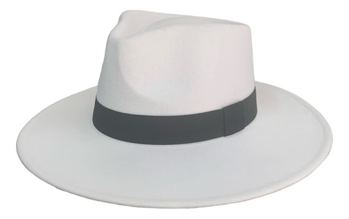 Chapéu Fedora De Feltro Branco Aba Grande 8,5cm