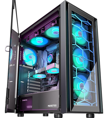 Musetex Atx Pc Case 6 Pwm Argb Fans Preinstalados, Mid Tower