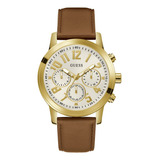 Reloj Guess Supernova Para Caballero Correa Cafe Bisel Dorado Fondo Dorado