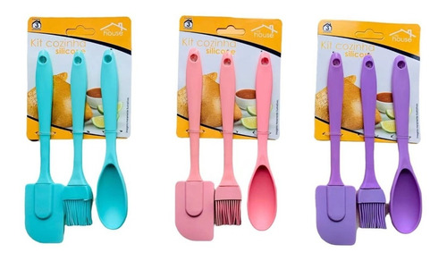 Kit 3 Peças Colher, Pincel E Espátula De Silicone Culinário