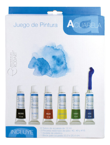 Kit Acuarela Con 6 Tubos De 12ml + Block + Godete + 3 Pincel