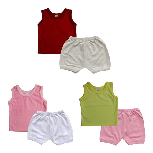 Kit 6 Pçs Regata + Short Roupa De Bebê Verão Algodão Enxoval